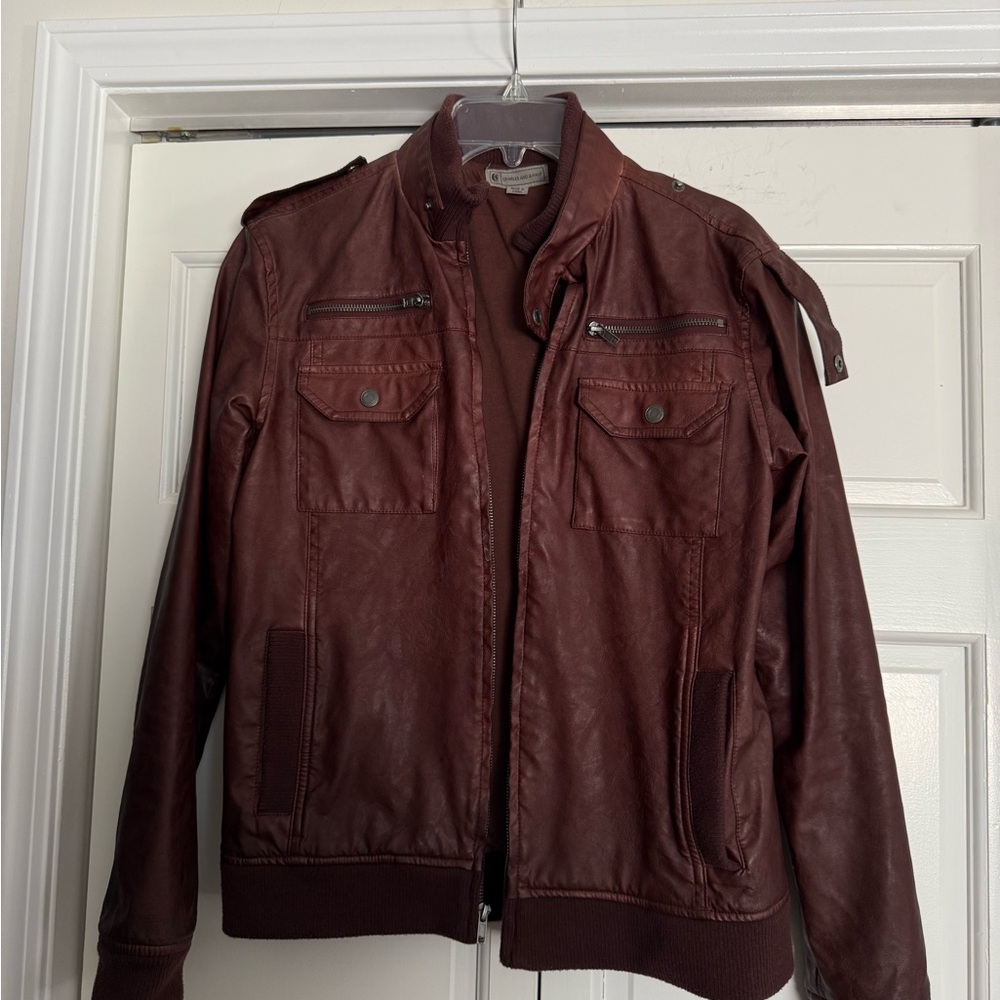 Men's Maroon Leather Bomber Jacket
